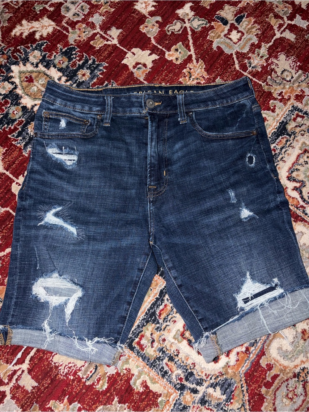 American Eagle Outfitters Men's Ripped Dark Blue Denim Jean Shorts